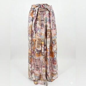 Paris themed printed maxi skirt with elastic and  Tie Waist